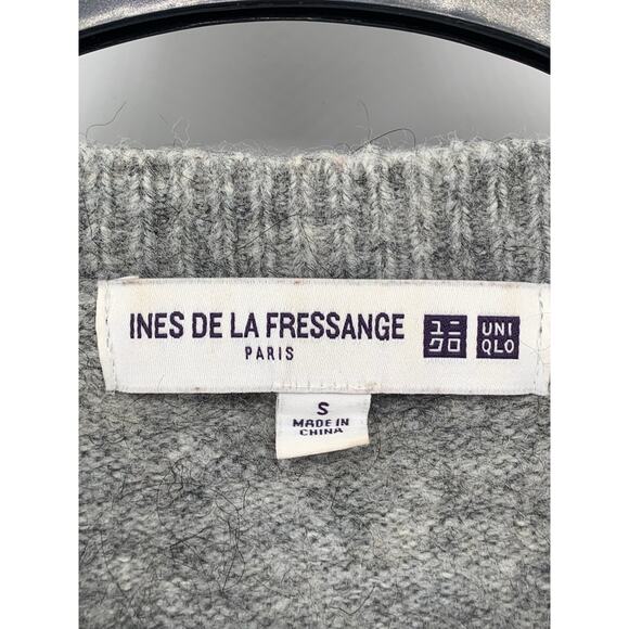 UNIQLO Ines De La Fressange Women's Gray-Yellow Argyle Button-Up Cardigan SZ S - Picture 10 of 11